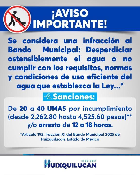 Sancionará Huixquilucan a personas que desperdicien agua en Semana Santa